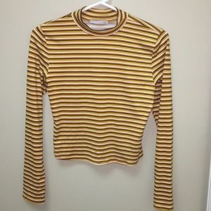 Striped mock neck long sleeve top